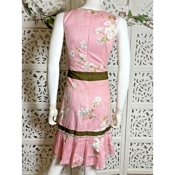 90s Y2K Women’s Preppy Pink Floral Silk Sleeveless Fit Flare Dress Size Small - Picture 2 of 12